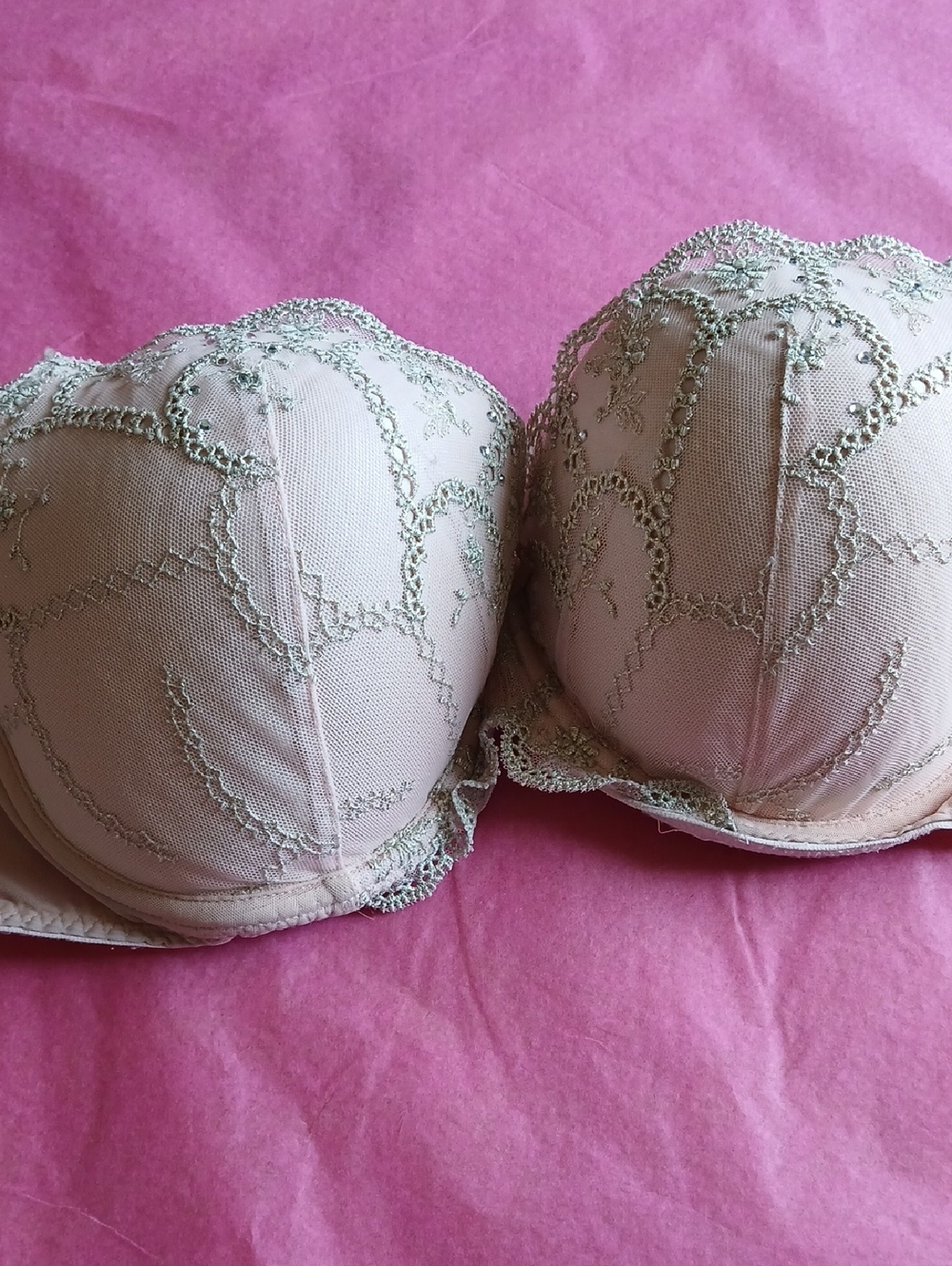 Victoria's Secret Pale Pink Strapless Embroidered Bra